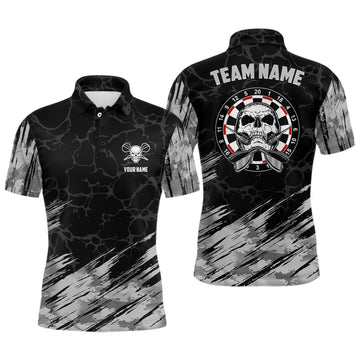 Personalized All Over Print Skull Darts Mens Polo Shirt Grey Black Dart Jerseys For Men