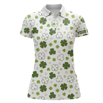 Custom White Green Clover St Patrick Day Golf Polo Shirts Custom Golf Shirts For Women Golfing Gifts