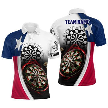Custom Texas Flag Mens Darts Polo Shirt Customized Darts Shirt For Dart Lovers Mens Dart Jerseys