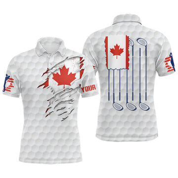 FUNSTUFFPRINT Canada Flag Golf Pattern Mens Polo Shirt Red Maple Leaf Golf Shirts For Men Patriotic Polo Shirt Size S-5XL