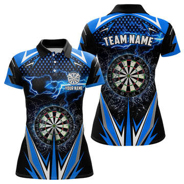 Custom Blue Thunder Lightning Womens Darts Polo Shirt Custom Darts Shirt For Women Dart Jerseys