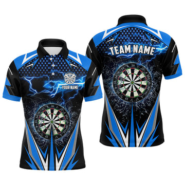 Custom Blue Thunder Lightning Mens Darts Polo Shirt Custom Darts Shirt For Men Dart Jerseys
