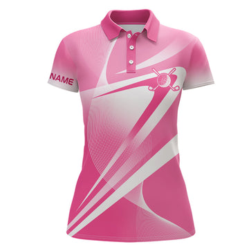 Custom Pink White Custom Name Womens Golf Polo Shirts Personalized Golf Shirts For Women Golf Gifts