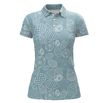 Custom Blue Funny Easter Eggs Womens Golf Polo Shirt Custom Easter Day Golf Tops For Women Golf Gift