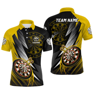 Personalized Yellow Black Mens Darts Polo Shirt Custom Darts Shirt For Men Team Jerseys
