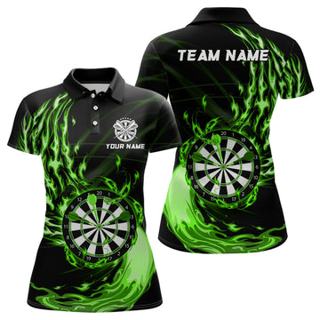 Custom Green Fire Dartboard Womens Darts Polo Shirt Custom Darts Shirt For Women Dart Jerseys