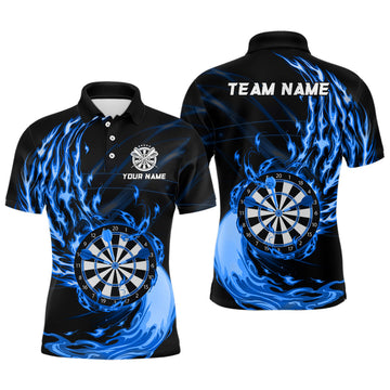 Custom Blue Fire Dartboard Mens Darts Polo Shirt Custom Darts Shirt For Men Dart Jerseys
