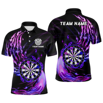 Custom Purple Fire Dartboard Mens Darts Polo Shirt Custom Darts Shirt For Men Dart Jerseys