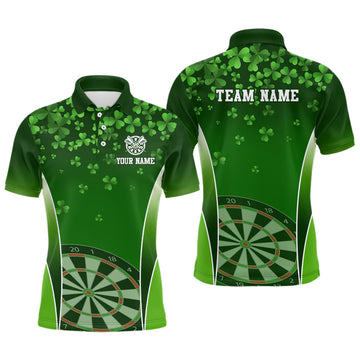 Custom 3D Green Clovers St Patrick Day Mens Darts Polo Shirt Personalized Dart Jersey For Men