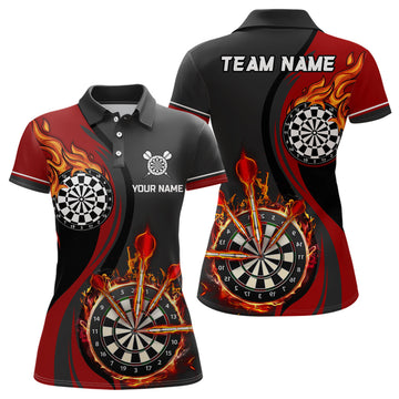 Custom Red Fire Flame Womens Darts Polo Shirt Custom Dart Shirts For Women Dart Jerseys