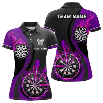 Custom Purple Fire Flame Womens Darts Polo Shirt Custom Dart Shirts For Women Dart Jerseys