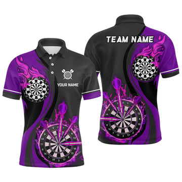 Custom Purple Fire Flame Mens Darts Polo Shirt Custom Dart Shirts For Men Dart Jerseys