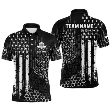FUNSTUFFPRINT Personalized Us Flag Hive Pattern Darts Men Polo Shirt Patriotic Darts Polo Shirt Size S-5XL