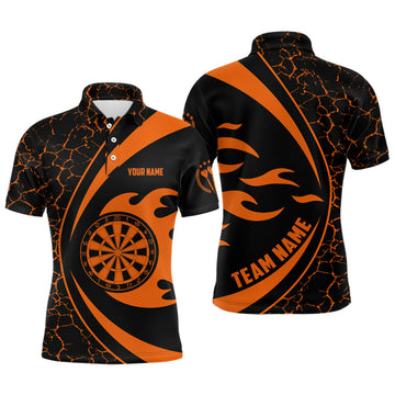 FUNSTUFFPRINT Personalized Orange Fire Flame Darts Men Polo Shirt Darts Shirt For Men Polo Shirt Size S-5XL
