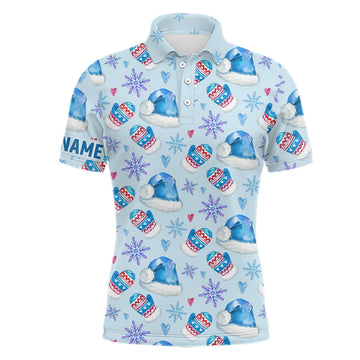 FUNSTUFFPRINT Watercolor Blue Christmas Golf Mens Polo Shirt Personalized Funny Golf Polo Shirt Size S-5XL