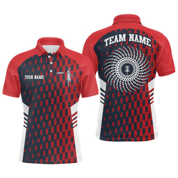 FUNSTUFFPRINT Mens Disc Golf Polo Shirt Red Navy Checkered Custom Disc Golf Shirts For Men Golf Gifts Polo Shirt Size S-5XL