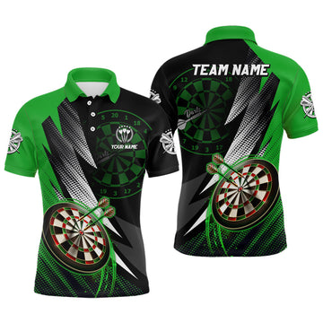 FUNSTUFFPRINT Personalized Green Black Mens Darts Polo Shirt Custom Cool Darts Shirt For Men Team Polo Shirt Size S-5XL