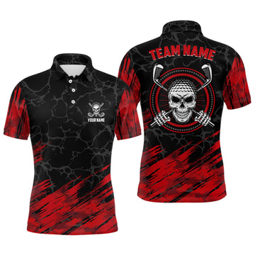 Personalized 3D All Over Print Skull Mens Golf Polo Shirt, Red And Black Golf Shirts For Men