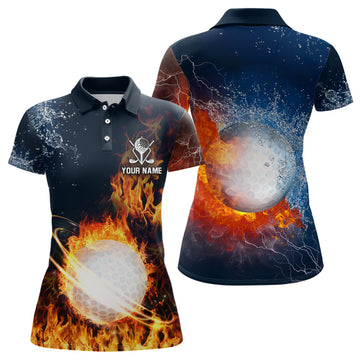 Custom Fire And Water Golf Ball Custom Womens Polo Shirt Lightning Golf Shirts For Women Golf Gifts