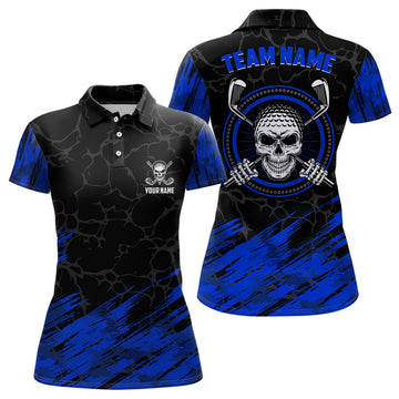 Custom Personalized 3D All Over Print Skull Womens Golf Polo Shirt Navy Black Golf Shirts For Women