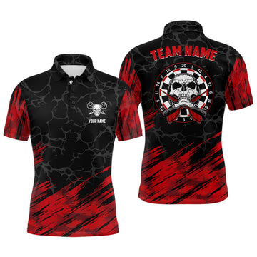 Personalized 3D All Over Print Skull Mens Darts Polo Shirt Red Black Dart Jerseys For Men