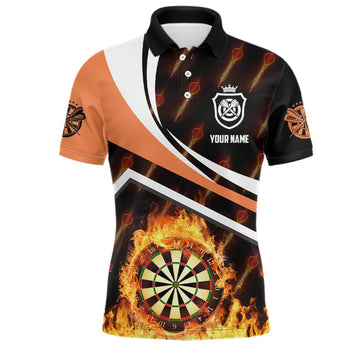 FUNSTUFFPRINT Personalized Orange Fire Flame Mens Darts Polo Shirts Darts Shirts For Men Polo Shirt Size S-5XL