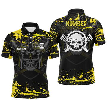 Custom Mens Skull Disc Golf Polo Shirt Custom Yellow Golf Shirt With Skull Disc Golf Tops For Men Golf Gifts