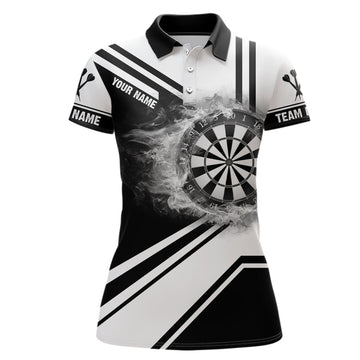 Custom Personalized Black White Fire Flame Dartboard Polo Shirt Custom Darts Jersey For Women