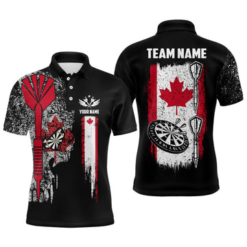Custom Canada Flag Skull Darts Mens Polo Shirt Custom Patriotic Darts Shirts For Men Dart Jerseys