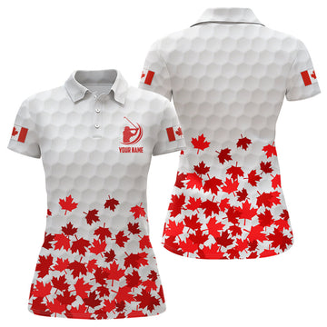 Custom Canadian Flag Red Maple Leaf Golf Polo Shirts Custom White Patriotic Golf Shirts For Women