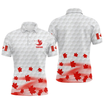 FUNSTUFFPRINT Canadian Flag Red Maple Leaves Mens Golf Polo Shirts Custom White Patriotic Golf Polo Shirt Size S-5XL