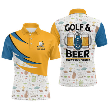 FUNSTUFFPRINT Golf & Beer That's Why I'm Here Golf Icons Seamless Mens Polo Shirts Cool Golf Shirts For Men Polo Shirt Size S-5XL