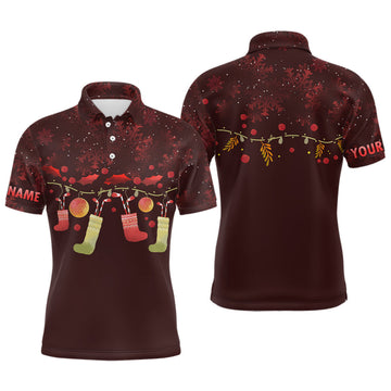 FUNSTUFFPRINT Personalized Red Christmas Mens Golf Polo Shirts Custom Christmas Golf Gift Idea For Men, Polo Shirt Size S-5XL