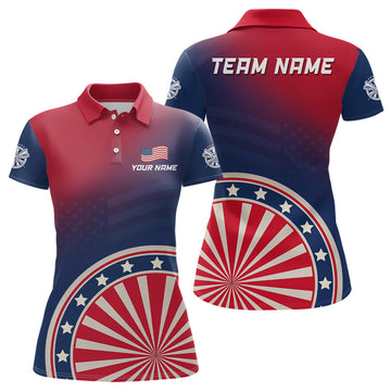 Custom Gradient American Flag Dartboard Womens Polo Shirt Custom Patriotic Dart Jerseys For Women