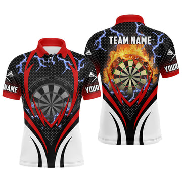 Custom Thunder Lightning Red Mens Dart Polo Shirt Custom Flame Darts Shirt For Men Dart Jersey