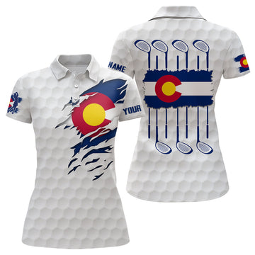 Custom Colorado Flag Golf Pattern White Polo Shirt Custom Golf Shirts For Women Patriotic Golf Gifts