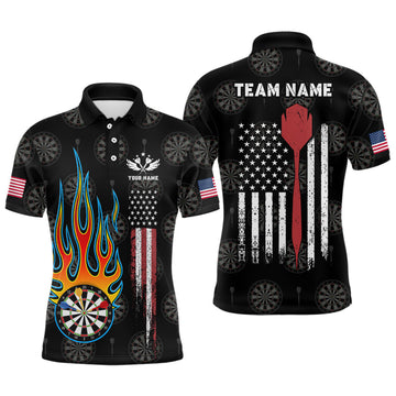 Custom Flame Darts American Flag Mens Darts Polo Shirt Custom Patriotic Dart Jerseys For Men