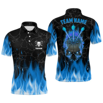 Custom Blue Flame Skull Mens Darts Polo Shirt Custom Scary Darts Shirt For Men Dart Jerseys