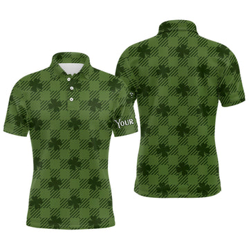 Custom Clover Checkered Pattern St. Patrick Day Mens Golf Polo Shirts Customized Golf Shirts For Men