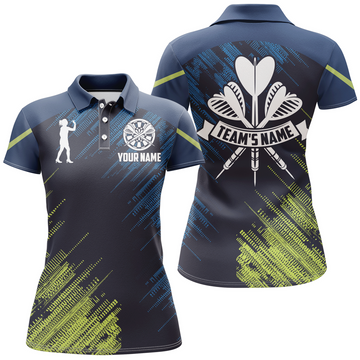 Custom Personalized Darts Sports Style Green Blue Polo Shirt Darts Shirt For Women Darts Jersey