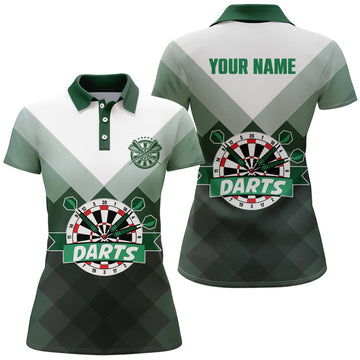 Custom Personalized Gradient Green Geometric Pattern Darts Polo Shirt Darts Jersey For Women