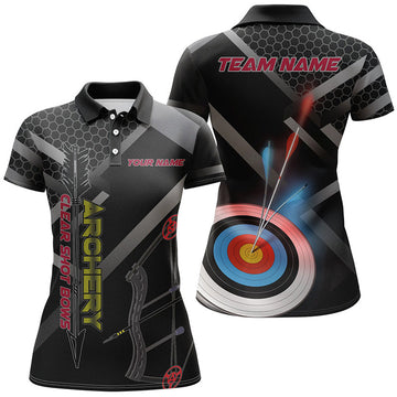 Custom Personalized Clear Shot Bows 3D Target Archery Polo Shirts For Women, Custom Archery Team Shirts