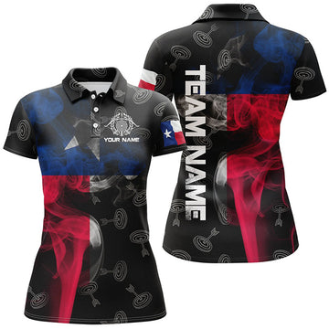 Custom Personalized Vintage Smoke Texas Flag Archery Polo Shirts For Women, Archery Target Pattern Jerseys