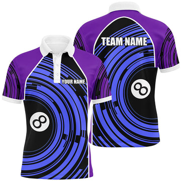 Personalized Purple Blue 8 Ball Billiard Polo Shirts For Men Custom Mens Billiard Team Shirts