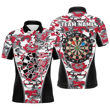 Personalized Red Camo Dart Polo Shirts For Men Custom Dart Jerseys Mens Dart Team Shirts