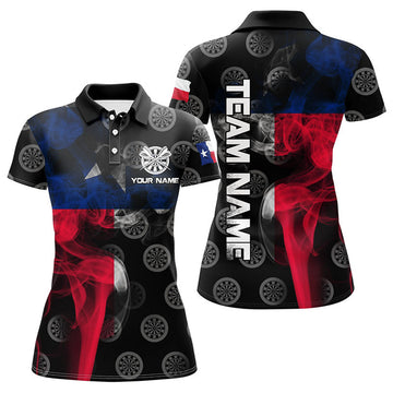 Custom Personalized Smoke Texas Flag Dart Polo Shirts, Custom Patriotic Darts Shirts For Women Dart Jerseys