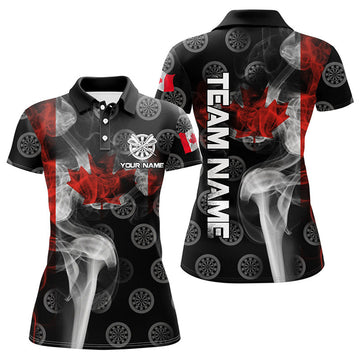Custom Personalized Smoke Canada Flag Dart Polo Shirts, Custom Patriotic Darts Shirts For Women Dart Jerseys