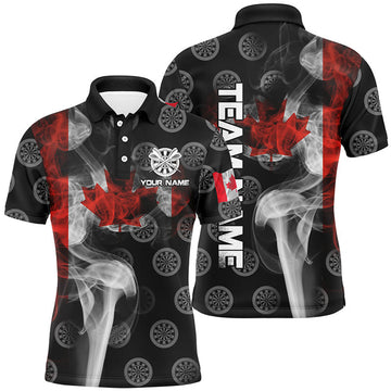 Personalized Smoke Canada Flag Dart Polo Shirts, Custom Patriotic Darts Shirts For Men Dart Jerseys