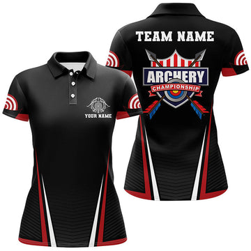 Custom Personalized US Flag 3D Target Archery Polo Shirts For Women, Custom Red Black Arrows Archery Jerseys