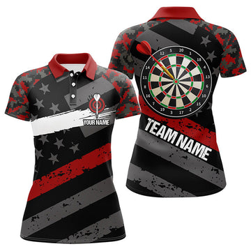 Custom Personalized Red Camo American Flag Darts Polo Shirts Custom Patriotic Dart Jerseys For Women